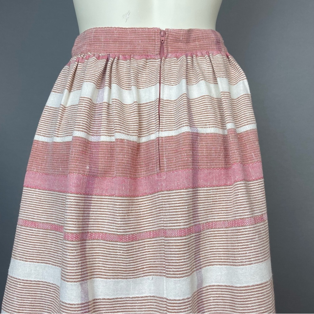 Vintage 80s Skirt Midi Stripes Pockets A-Line Pink White Retro Darts Gathered - Picture 9 of 16
